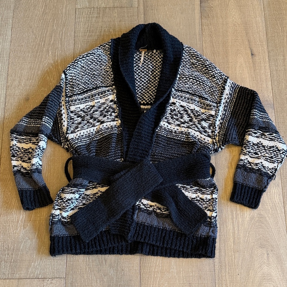 Free People Black and White Cardigan Sweater
